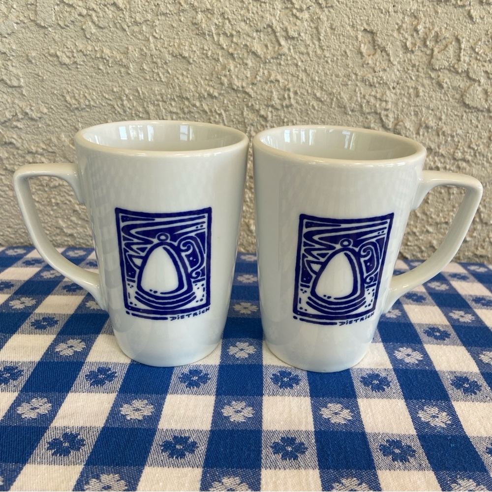 Caffe Porcelain Made in Poland Cobalt Blue and White Coffee or Tea Mugs - 8 oz